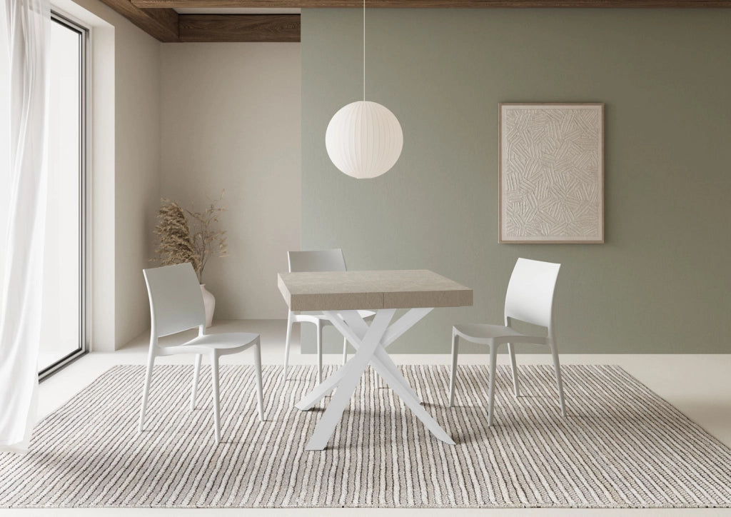 Tavolo allungabile 90x90/194 cm Clerko Premium cashmere gambe bianche