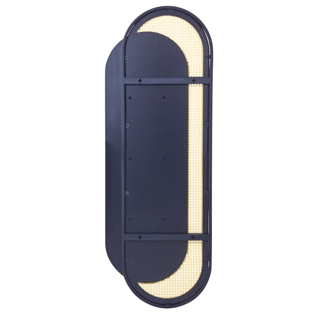 Specchio da parete di forma ovale con cornice in rattan e metallo nero 51 x 143 cm soggiorno camera da letto