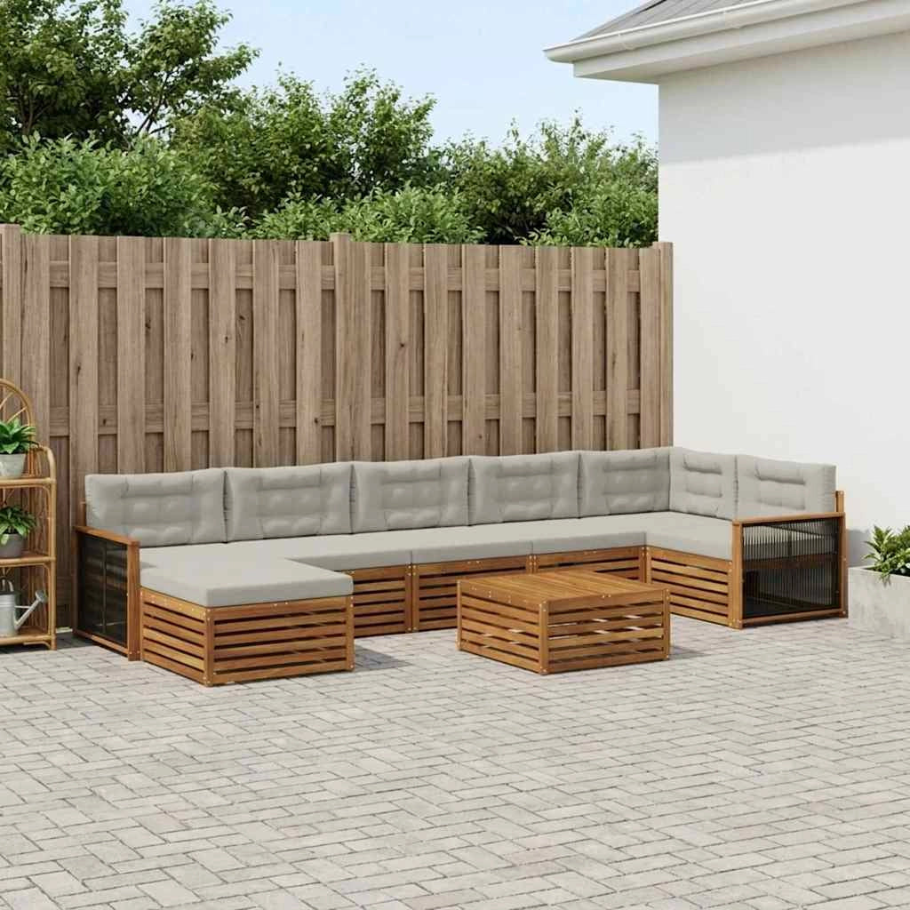 Set di divani da esterno 8 pz Naturale e Grigio Chiaro 3383654