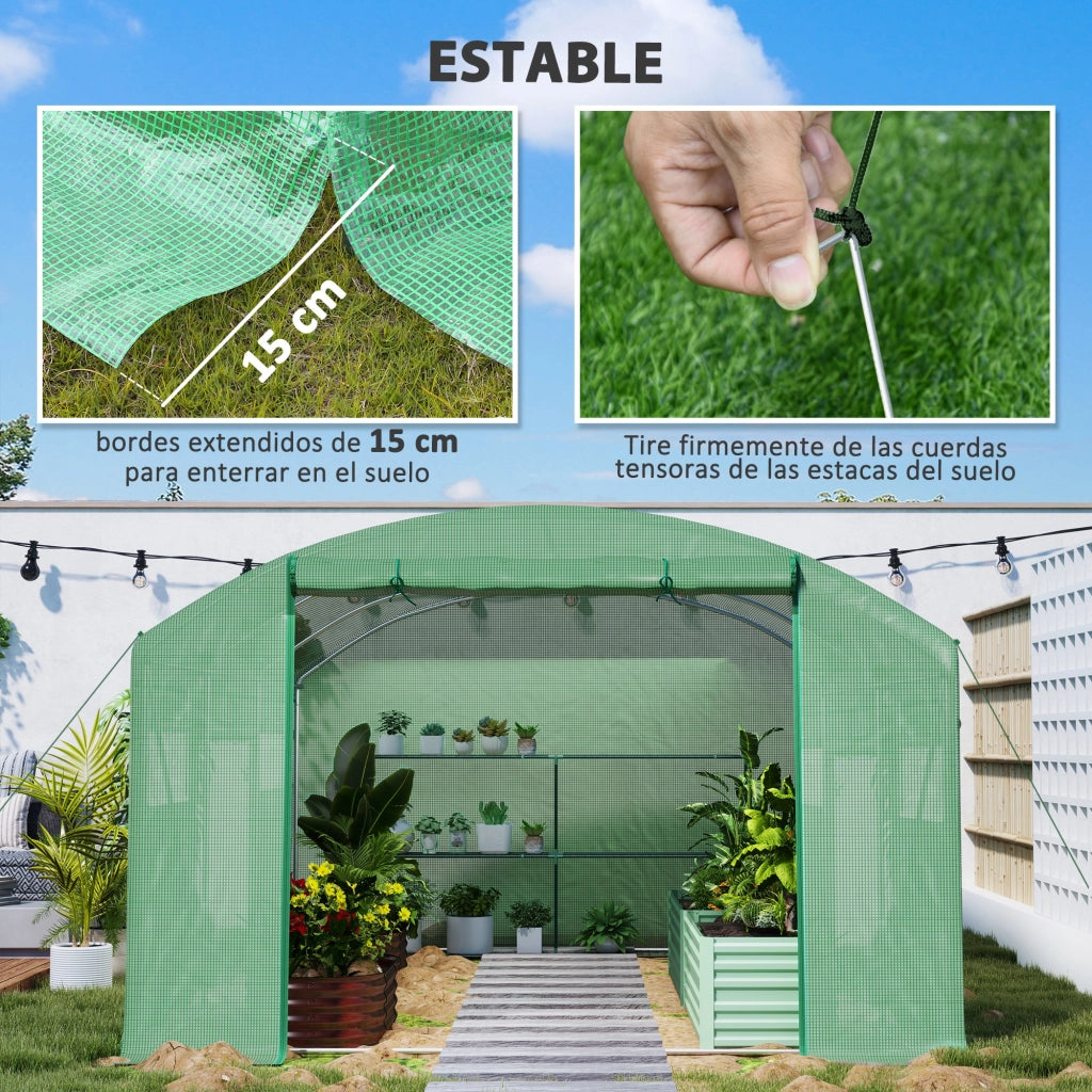 Serra a Tunnelo per Giardino ¨C Minimal ¨C 4x3x2 m Verde con 6 Finestre e 3 Porte