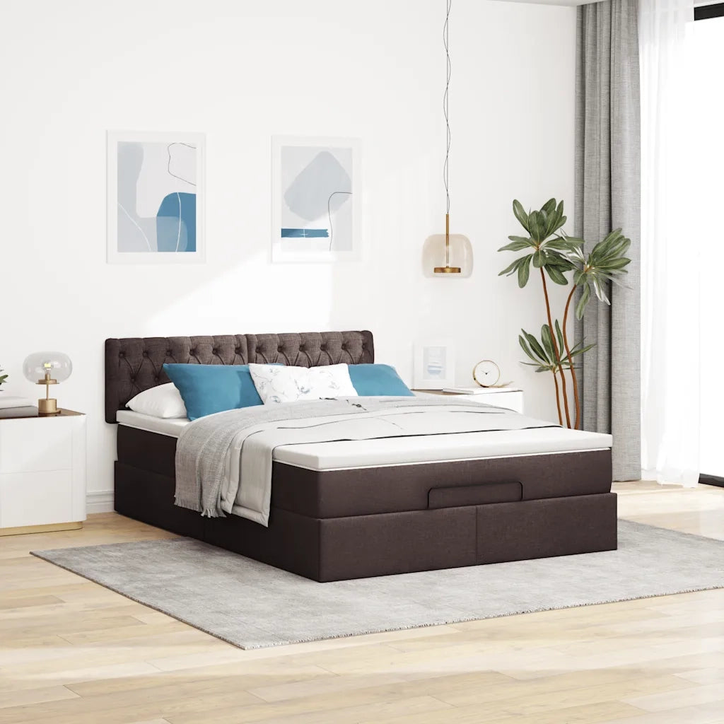 Pouf Letto con Materasso e LED Marrone Scuro 140x190 cm 3312391