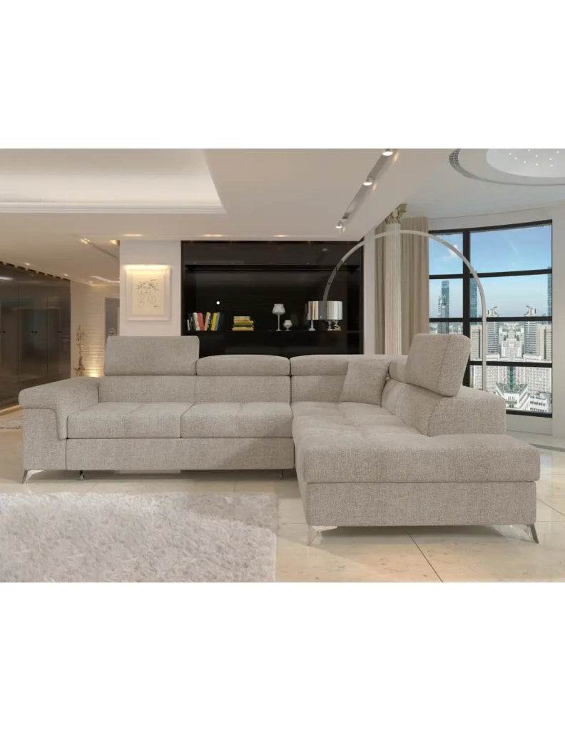 Divano angolare convertibile PALAZZO 4 posti beige – angolo destro con contenitore