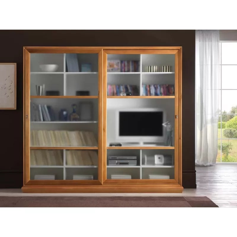 Libreria porta tv 2 porte scorrevoli classica in legno 244x42x217 (688) - Mobili 2G