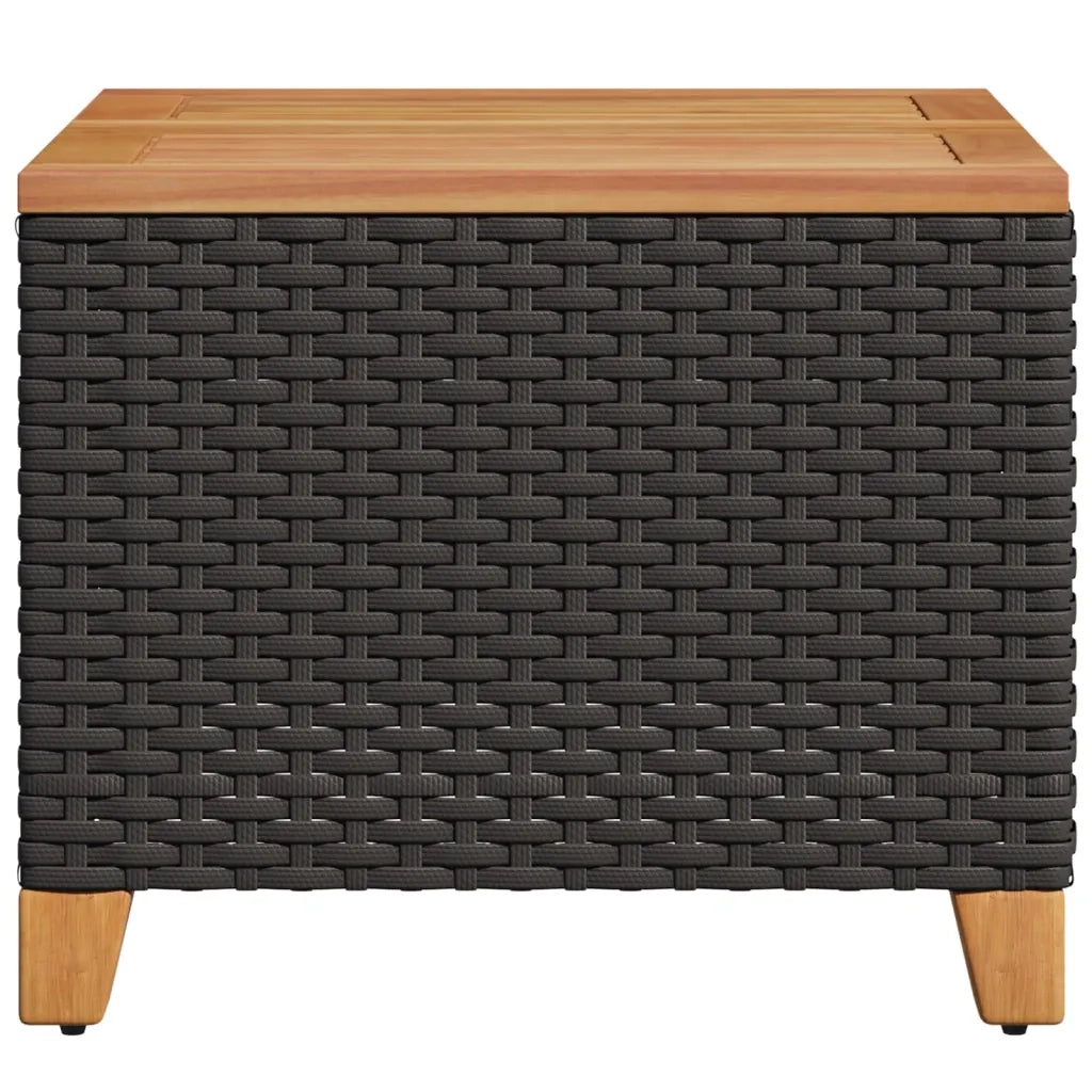 Tavolo da Giardino Nero 45x45x37cm in Polyrattan e Legno Acacia 366325