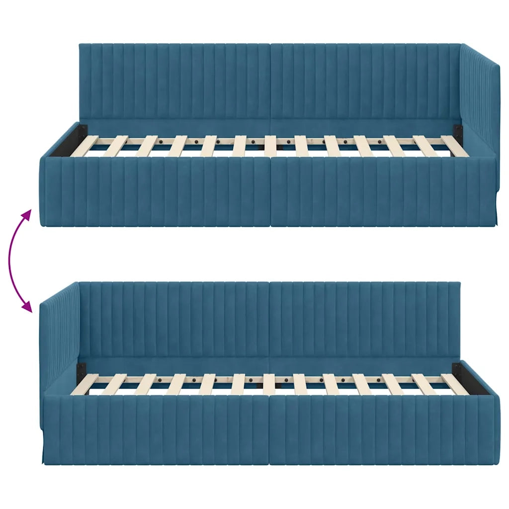Cornice del letto ad angolo Blu 100 cm x 200 cm Velluto 42016275