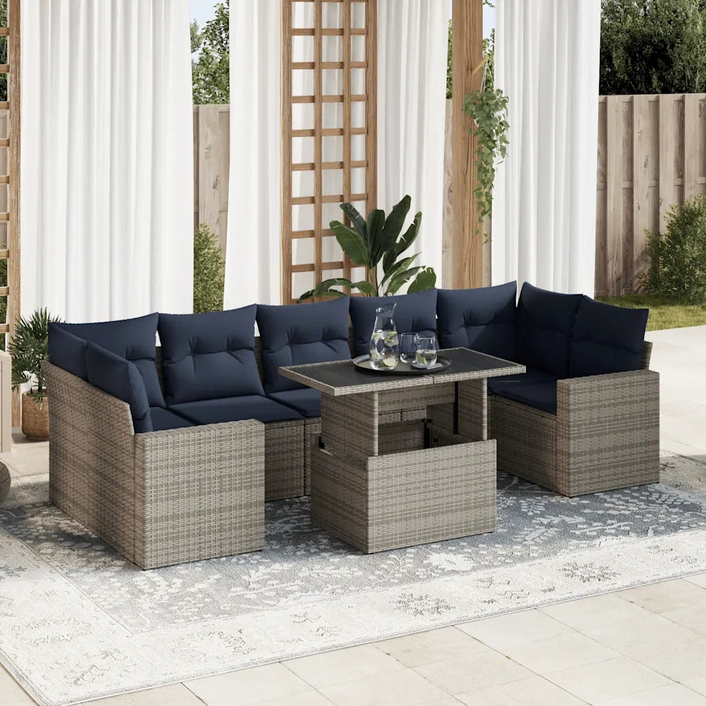 Set Divano da Giardino 8pz con Cuscini Grigio Polyrattan Acacia 3326282