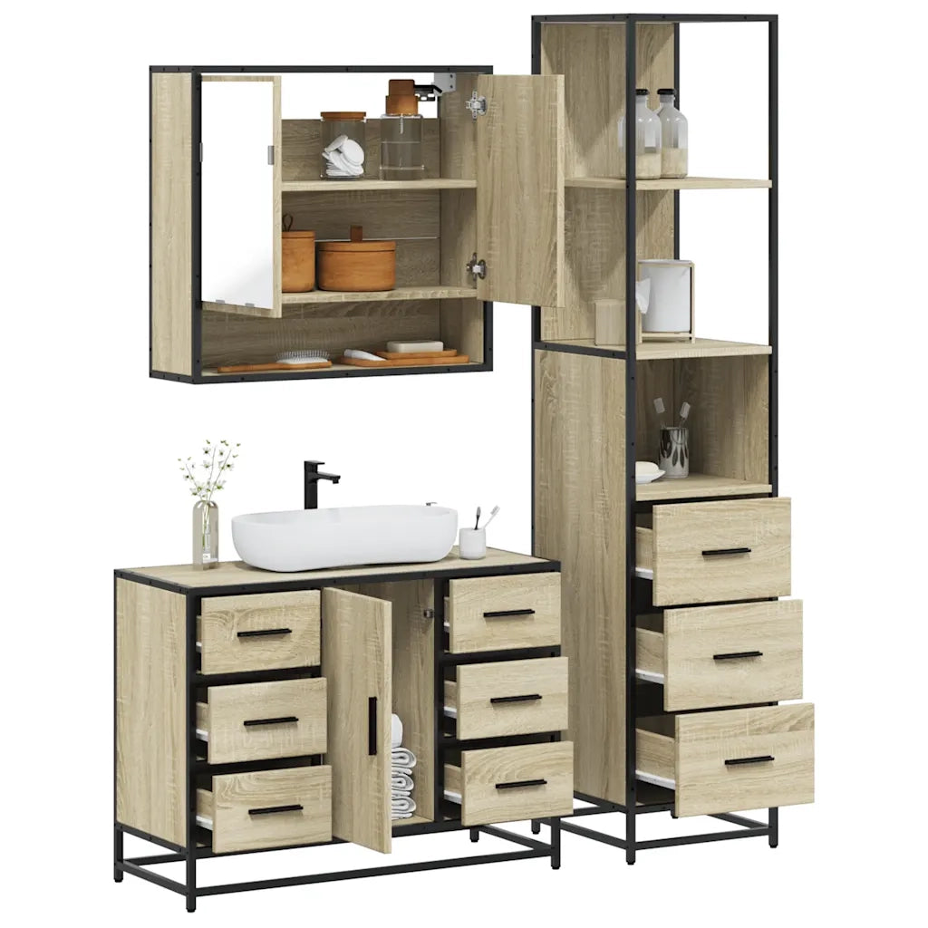 Set Mobili da Bagno 3 pz Rovere Sonoma in Legno Multistrato 3301171