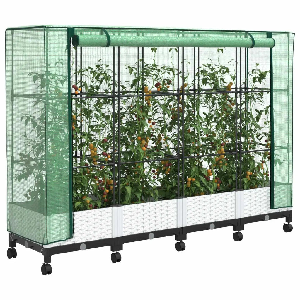 Vaso da Giardino con Copertura per Serra e Ruote 4 pz Bianco PP 3423142