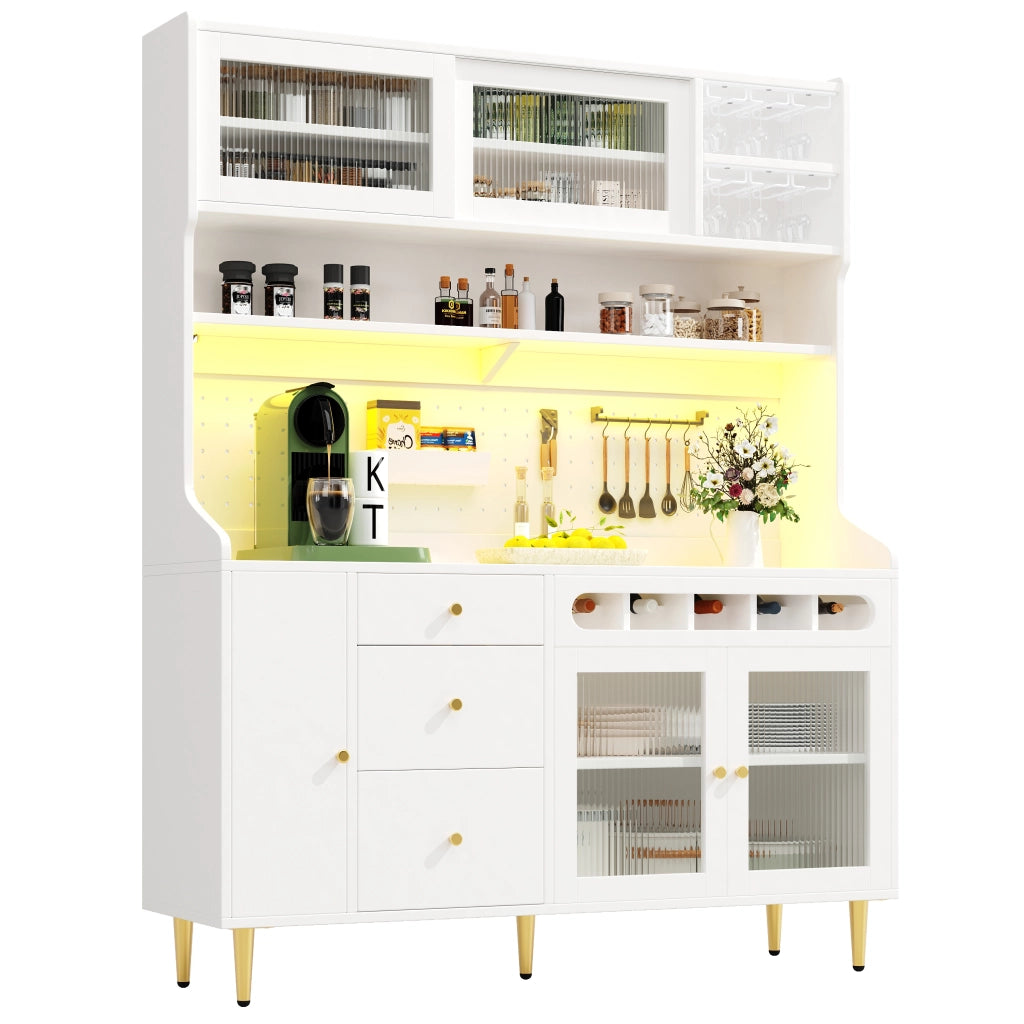 Armadio Alto Soggiorno con Cassetti, Ripiani e LED ¨C MINIMAL ¨C Bianco 145x39x171
