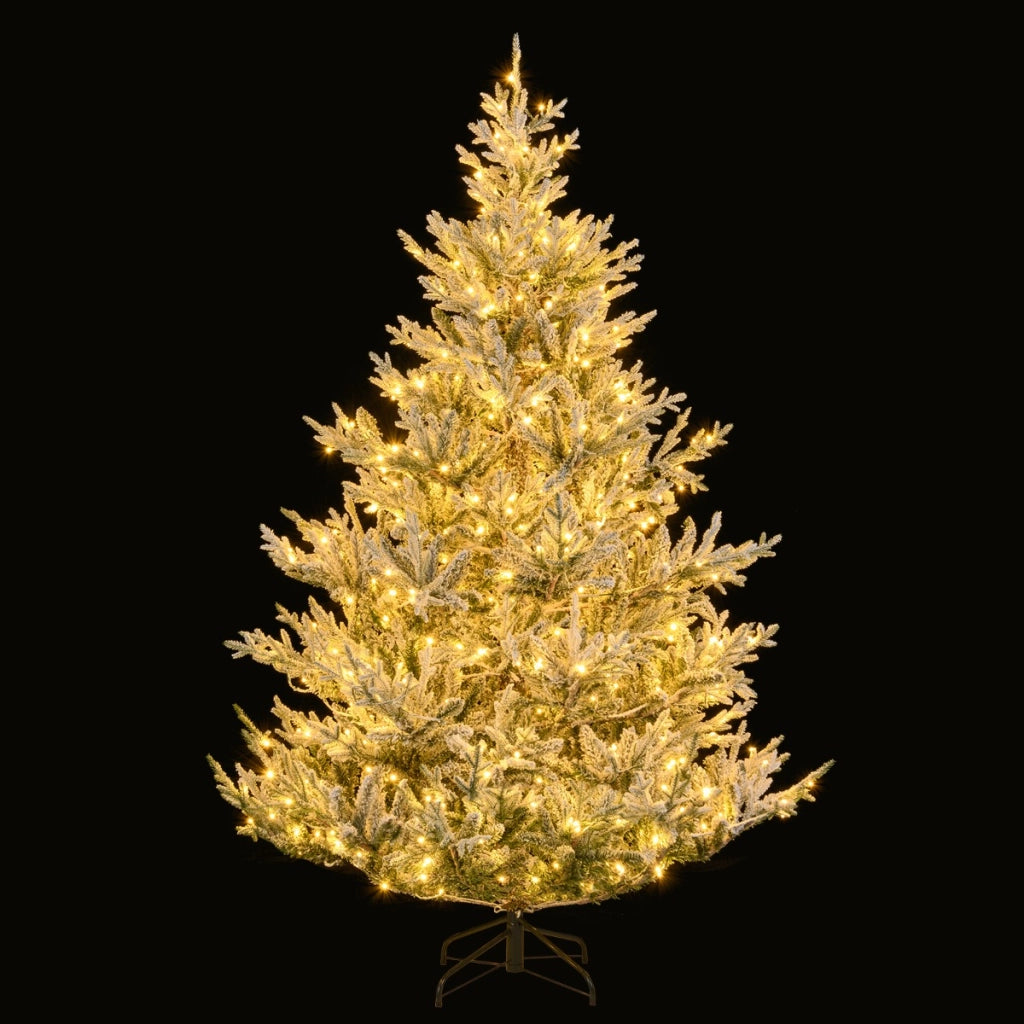 Albero artificiale preilluminato da 210cm luminosit¨¤ regolabile, Albero di natale innevato con rami articolati Verde-Alberi di Natale