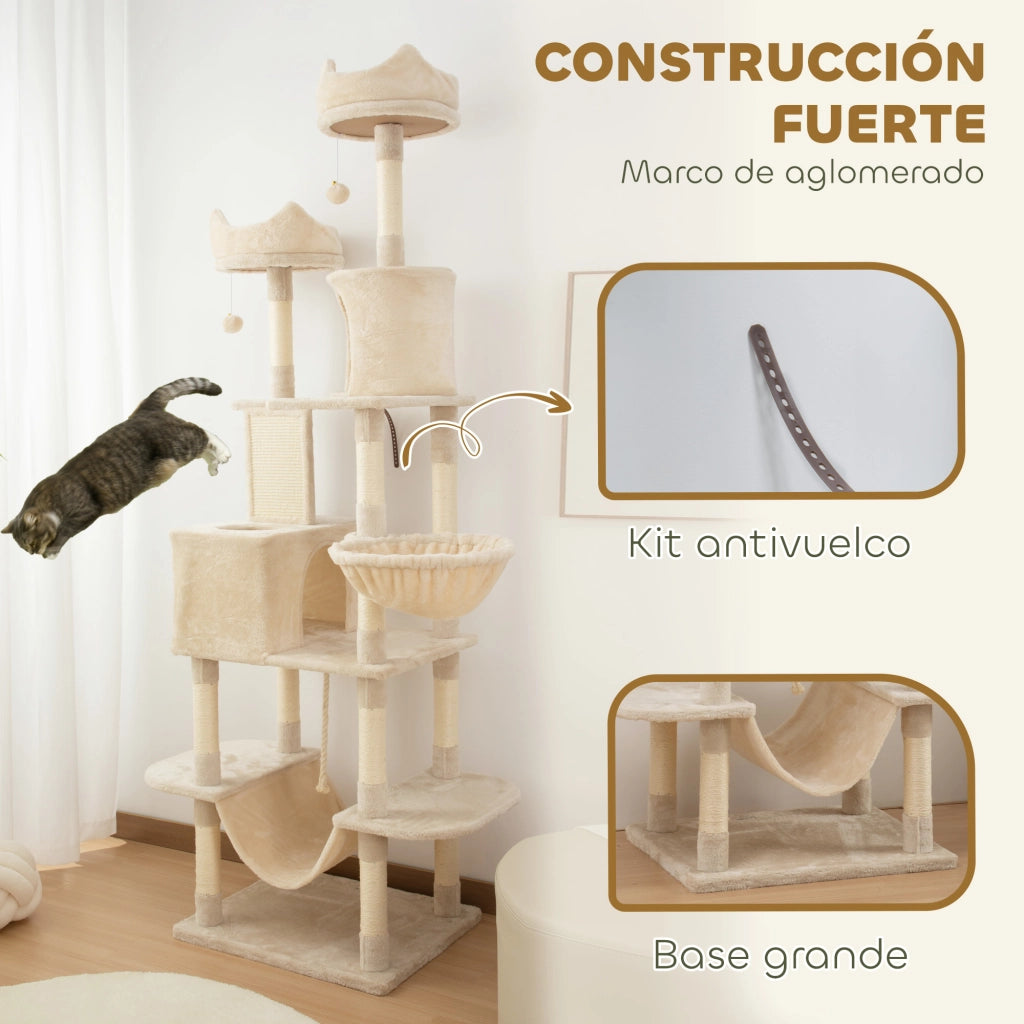 Albero tiragraffi per gatti grande con piattaforme e cuscini ¨C zephmum ¨C 206 cm beige
