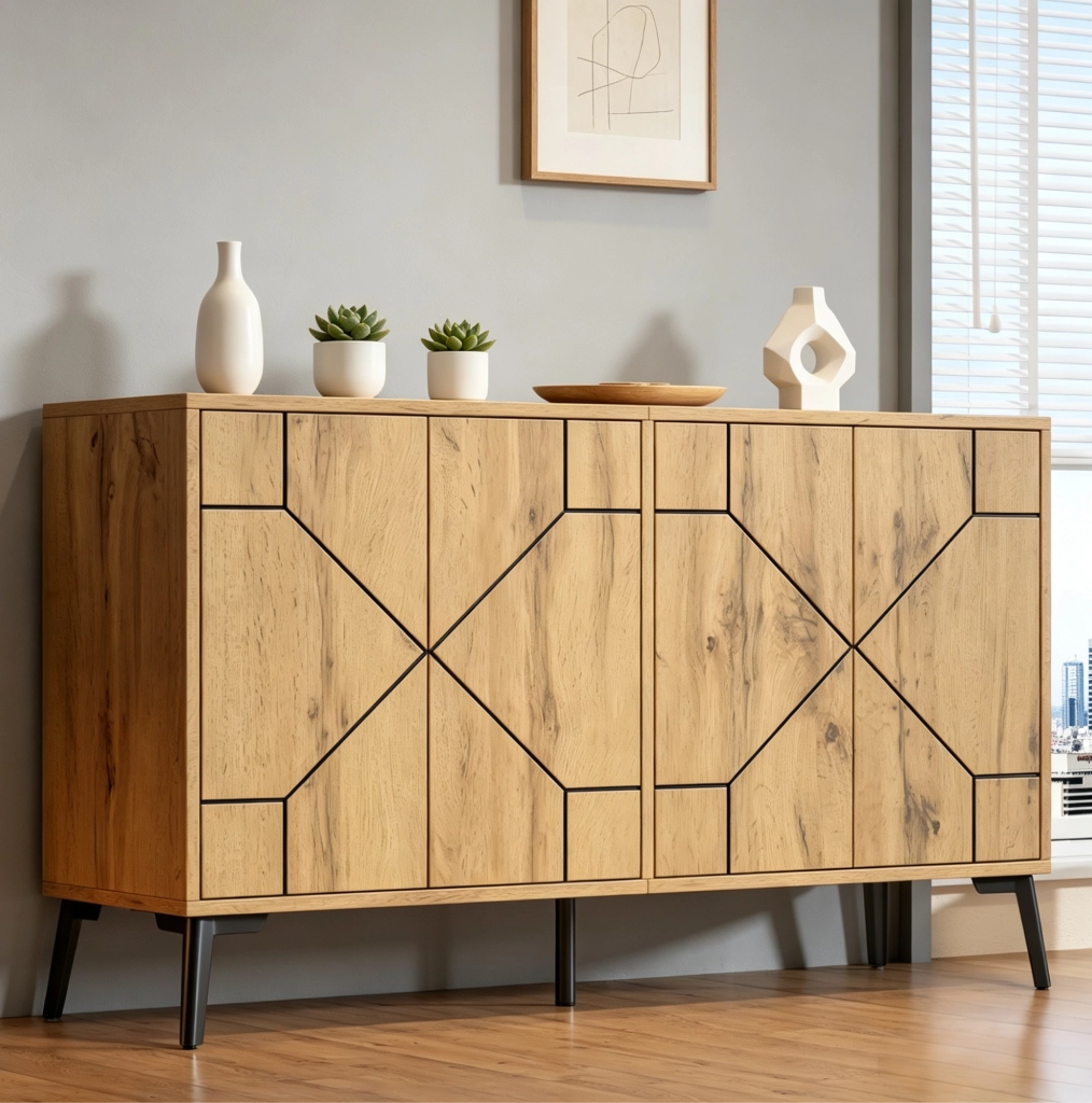 Sideboard moderno con 4 ante e 4 scomparti, 120 x 35 x 69 cm