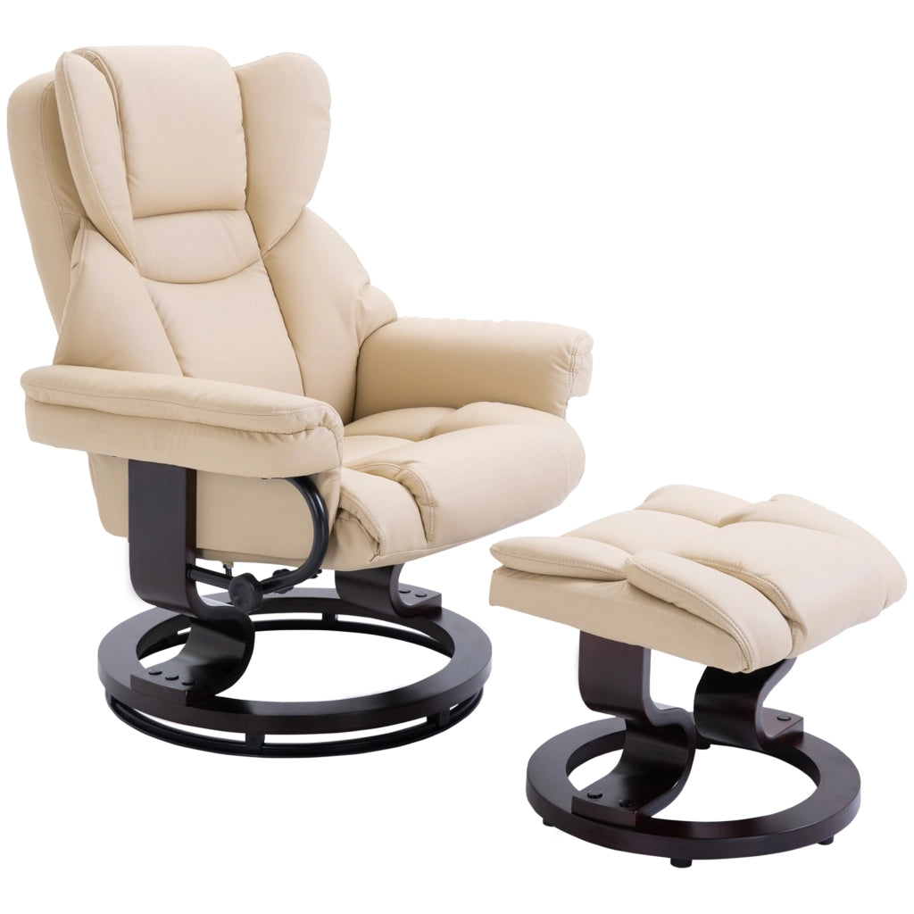 POLTRONA RELAX Girevole con poggiapiedi Set da 2 pezzi 80x79x100 cm Similpelle Crema
