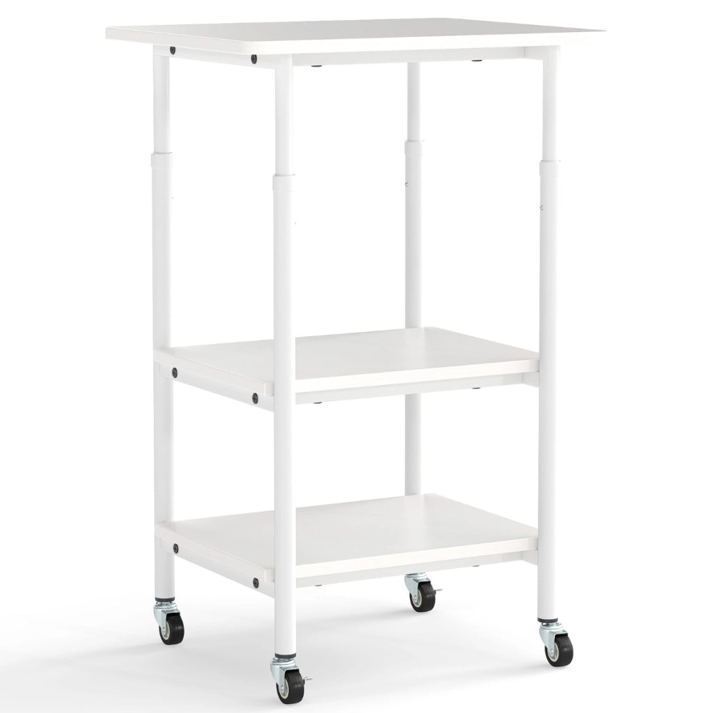 Carrello stampante a con ripiani di stoccaggio e ruote con blocco-Scaffale di stoccaggio mobile per scanner e fax Bianco