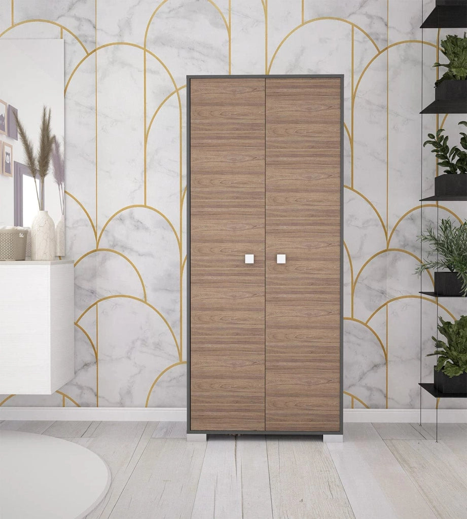 Doomostore. Armadio 2 ante Clara per la dispensa, cucina, multiuso, lavanderia, spogliatoio 75x35x180H con ripiani Antracite/Noce