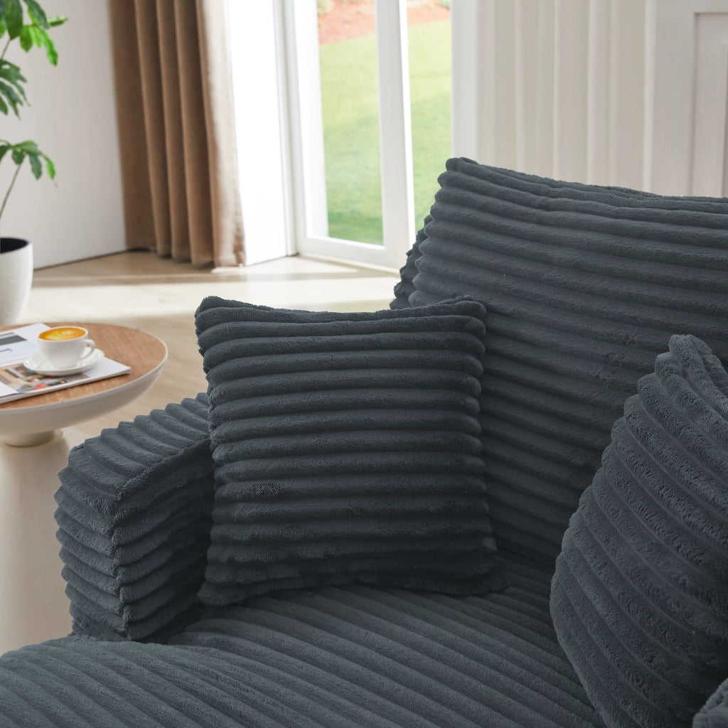 Chaise Longue Divano Convertible con Schienale Piatto, in Corduroy, Grigio Scuro