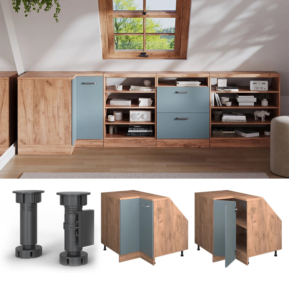 Mobile sottotetto Mobile angolare Rion Grigio-blu/Rovere dorato 75.6 x 83.8 cm con 1 porta, carcassa dell’armadio profondità 60 cm Vicco