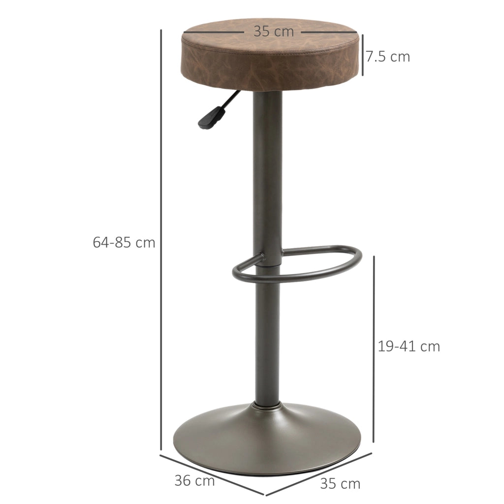 Set 2 Sgabelli da Bar Girevoli con Poggiapiedi e Altezza Regolabile, 35x36x64-85cm, Marrone
