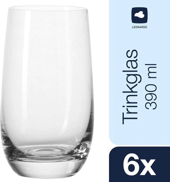 Set di bicchieri da acqua in vetro, resistenti al lavastoviglie, bicchieri da acqua di grandi dimensioni in stile moderno, confezione da 6, 390 ml