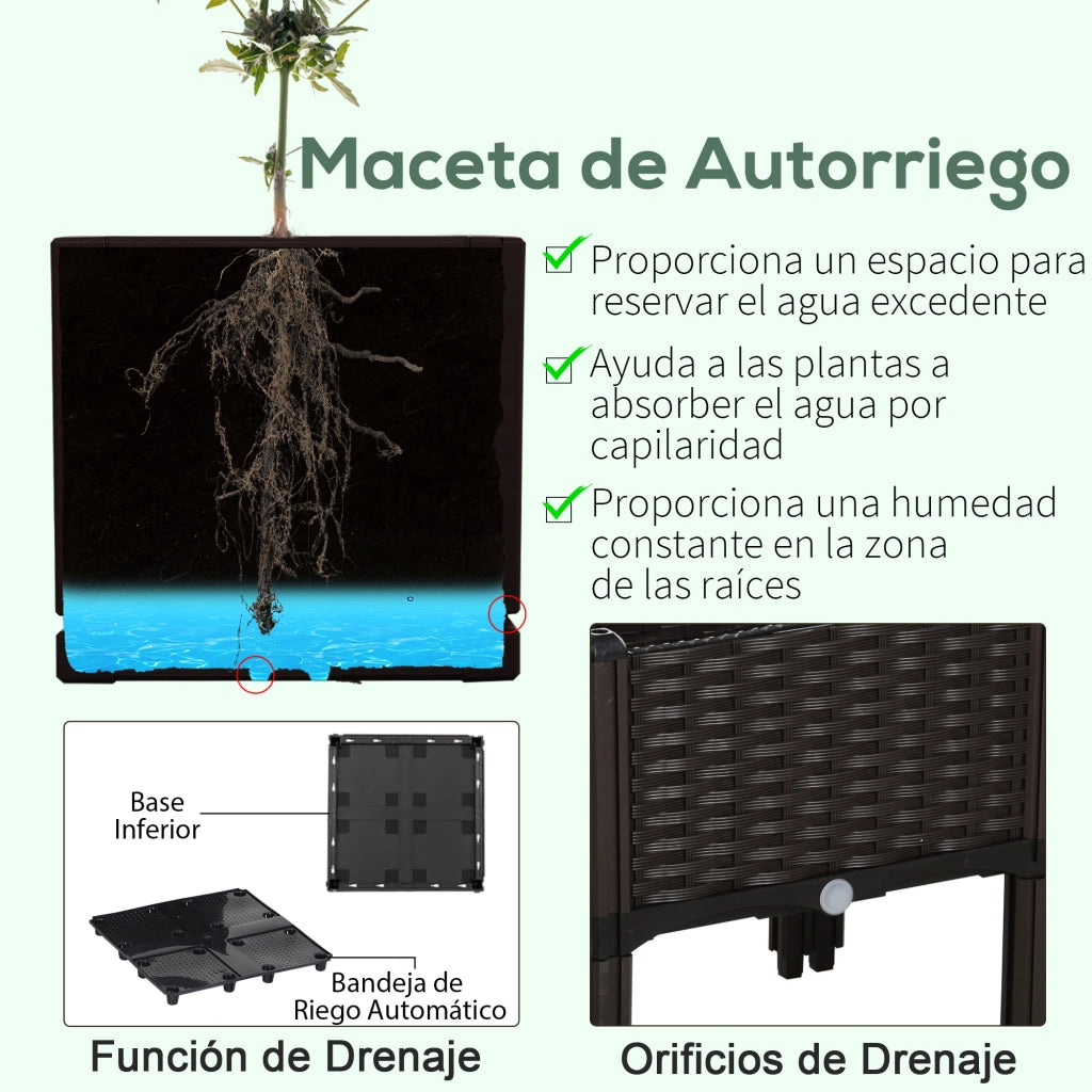 Set 4 Fioriere Quadrate Giardino ¨C Minimal ¨C Marrone 40x40x26/44 cm