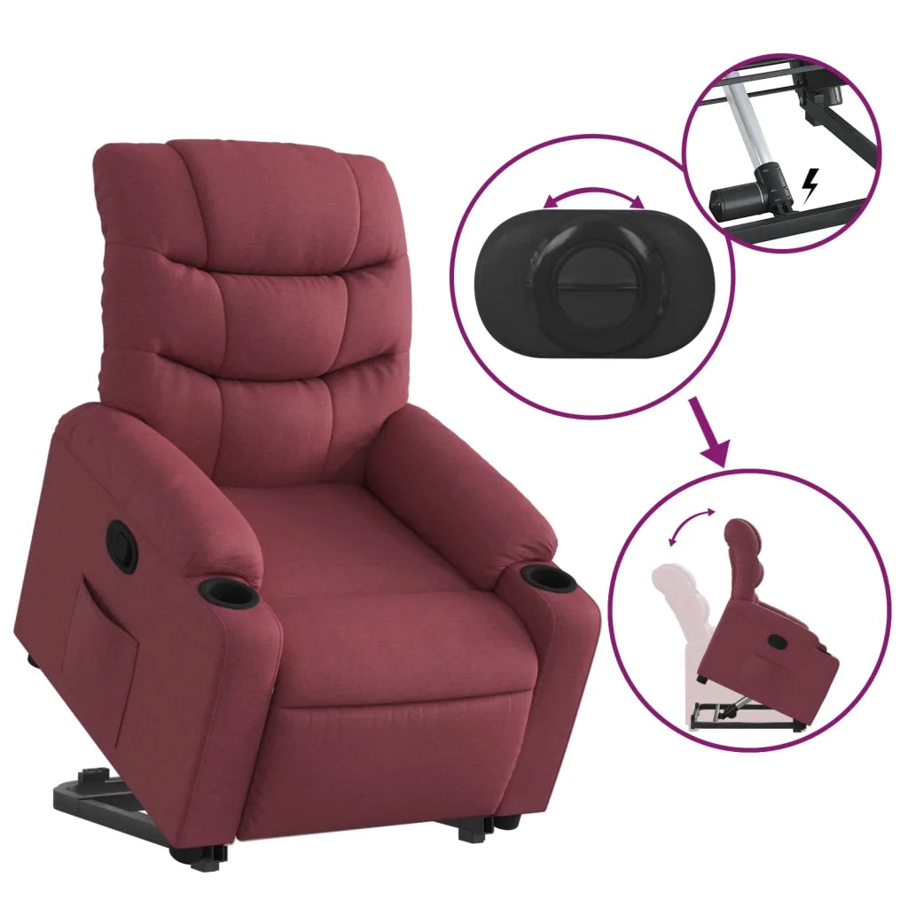 Poltrona | Sedia Relax Alzapersona Reclinabile Rosso Vino in Tessuto