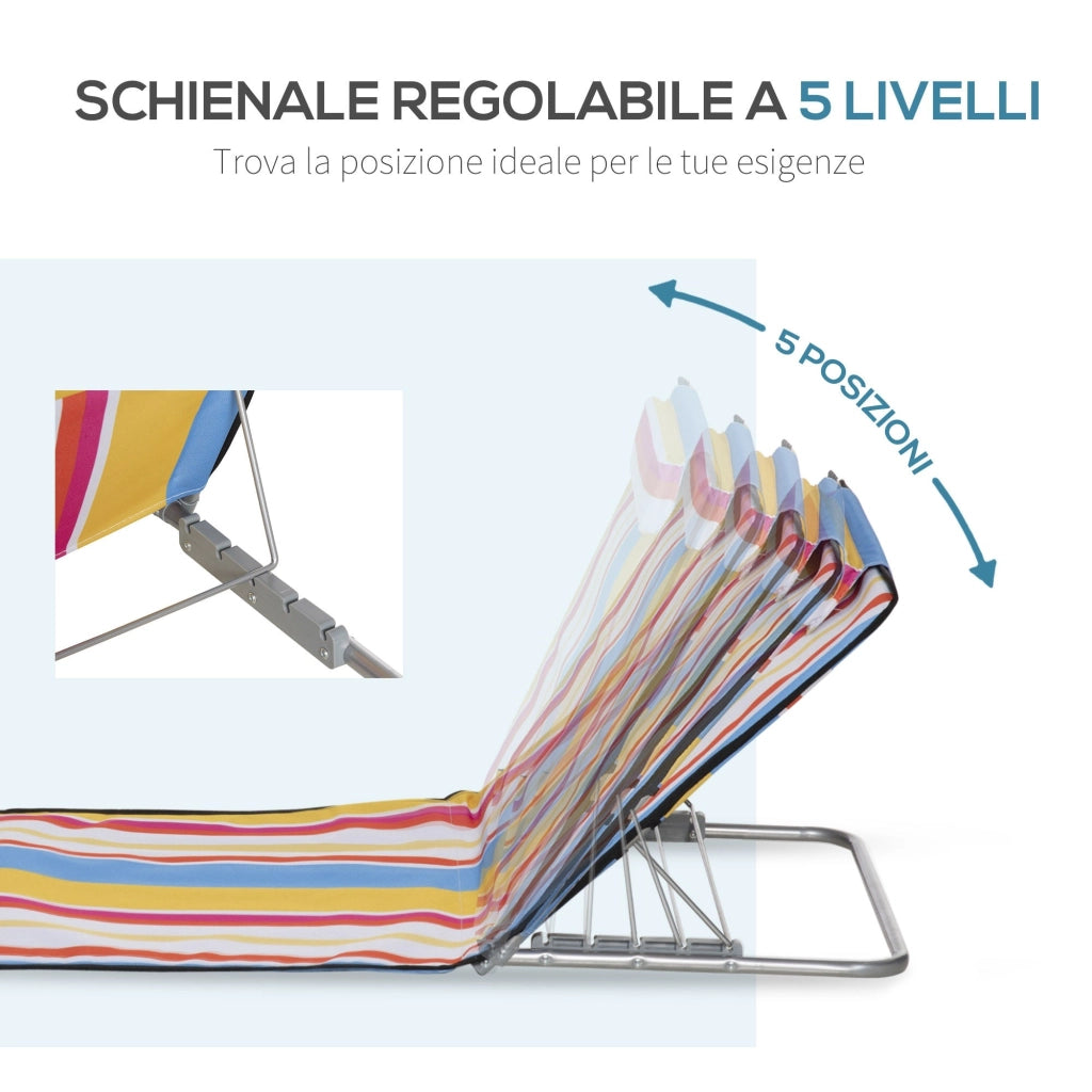 Set 2 Sdraio da Spiaggia 53x124x35-45 cm con Schienale Regolabile e Poggiatesta Multicolore