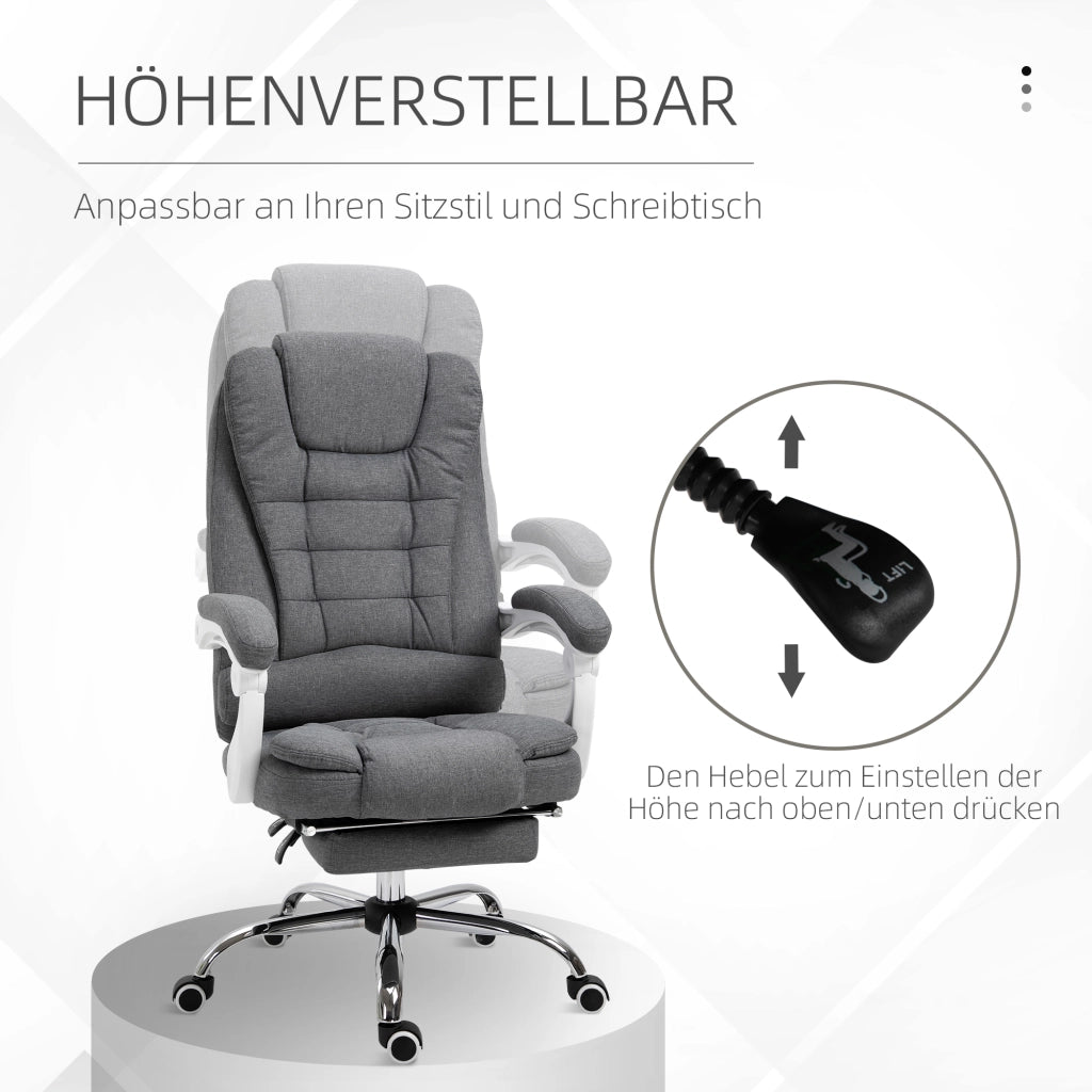 Sedia da ufficio ergonomica con poggiapiedi ribaltabile, schienale reclinabile e altezza regolabile in ferro grigio