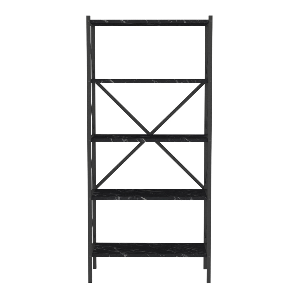 Scaffale da Terra 'Vanylven' Libreria a 5 Ripiani Mobile da Stoccaggio - Effetto Marmo Nero [en.casa]