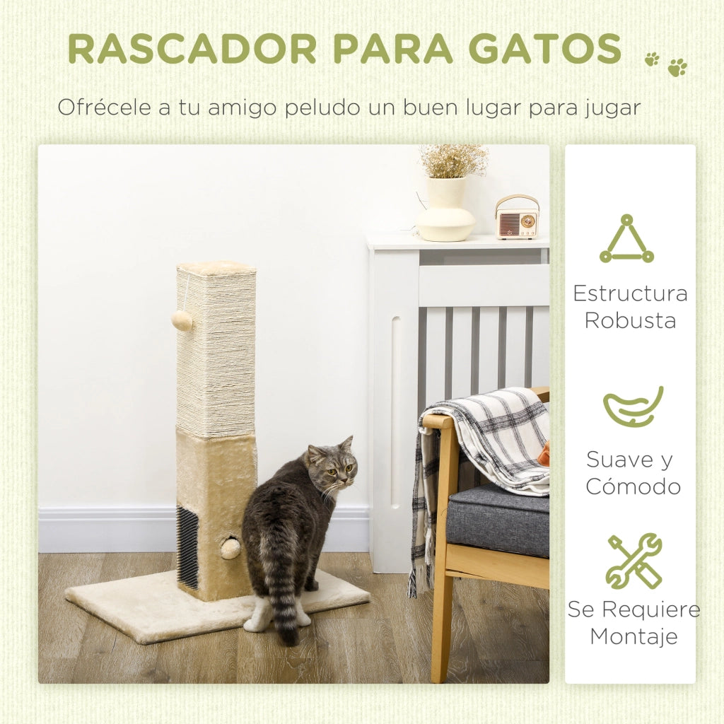 Poste Rascador per Gatti con Yute e Palla ¨C zephmum ¨C Beige Crema 59.5x39x79 cm