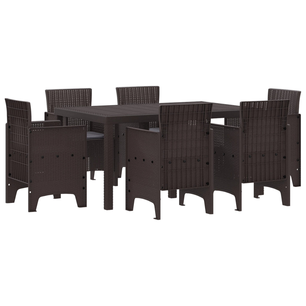 Set da Pranzo da Giardino in 7 Pezzi con Cuscini Marrone Polyrattan