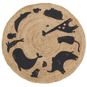 Tappeto Beige Juta ø 120 cm Rotondo Decorativo Motivo Animali Stile Boho Soggiorno Bambini Stanza dei bambini