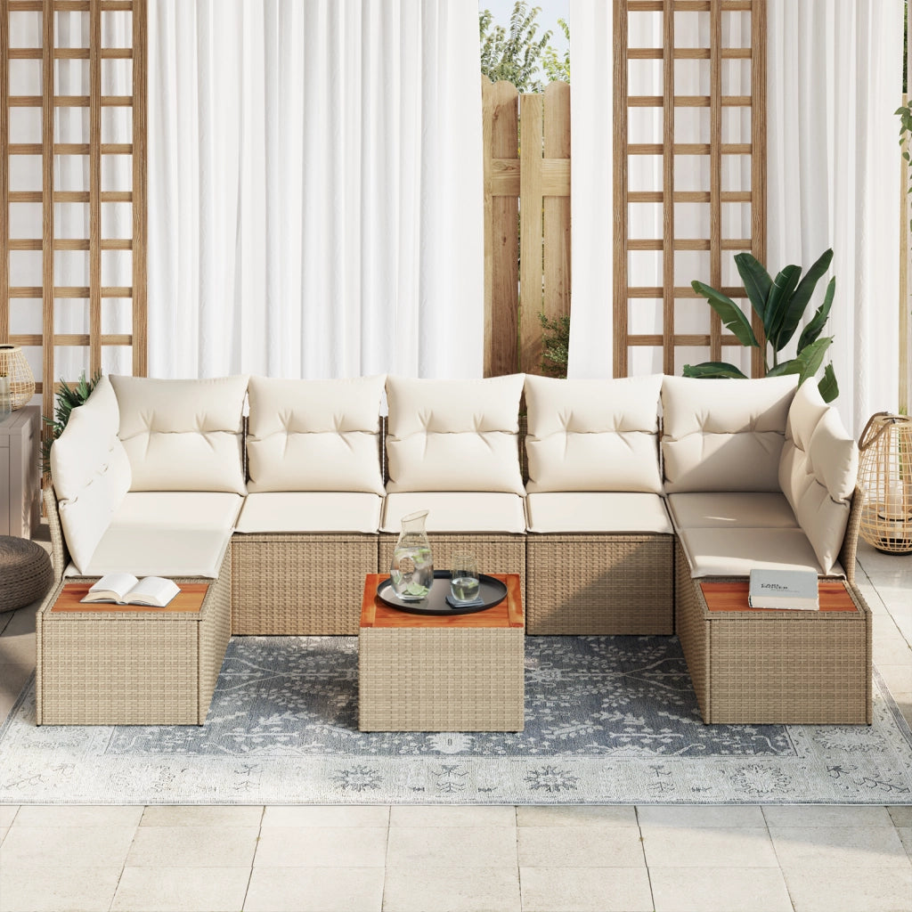Set Divano da Giardino  8 Pezzi con Cuscini Beige Rattan Polietilene Acacia