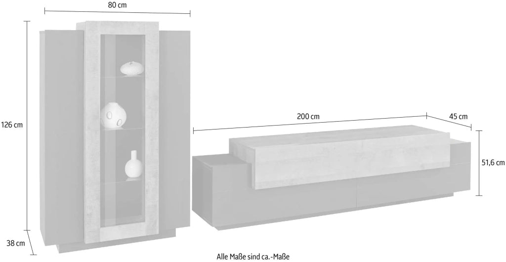 Parete attrezzata moderna antracite e legno mobile porta TV vetrina Woud AP