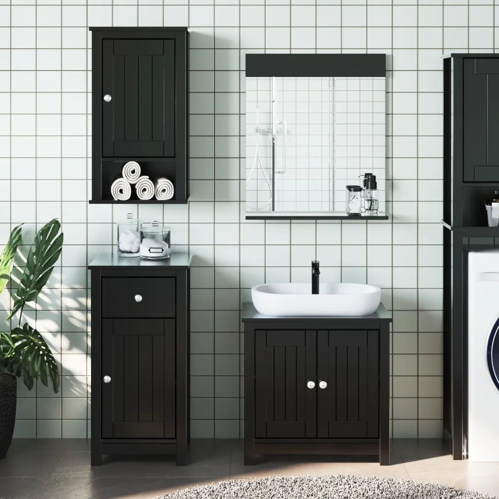Set Mobili da Bagno 3 pz BERG Nero in Legno Massello di Pino 3206495