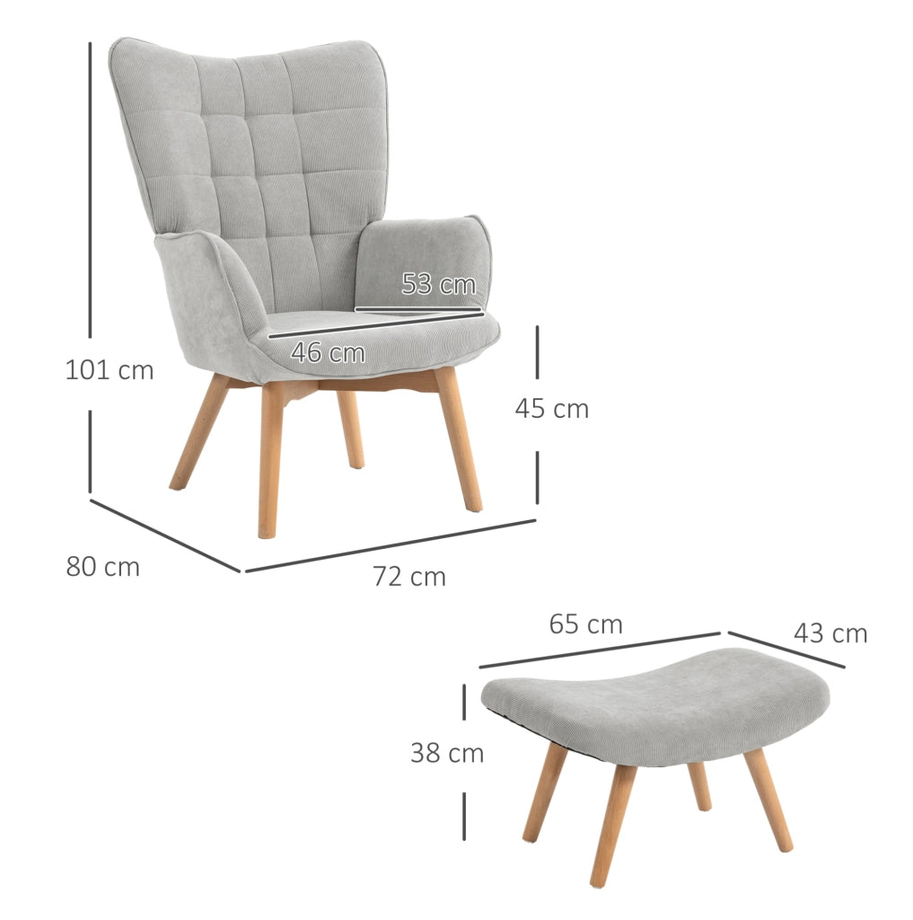 Poltrona relax grigia con poggiapiedi e gambe in legno