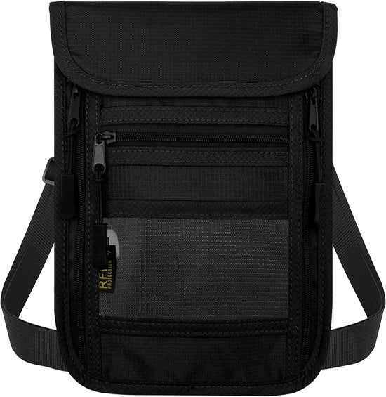 Tas da documenti - Portamonete con blocco RFID - Accessori di viaggio - Sicuro in viaggio - Portafoglio di viaggio per uomini e donne - Nero - 3 Comparti - Oxford e poliestere - Impermeabile - Adattabile - 22*15.5*2 cm