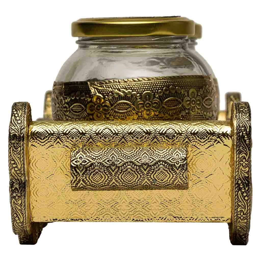 Vassoio in metallo goffrato dorato 21x14x5h