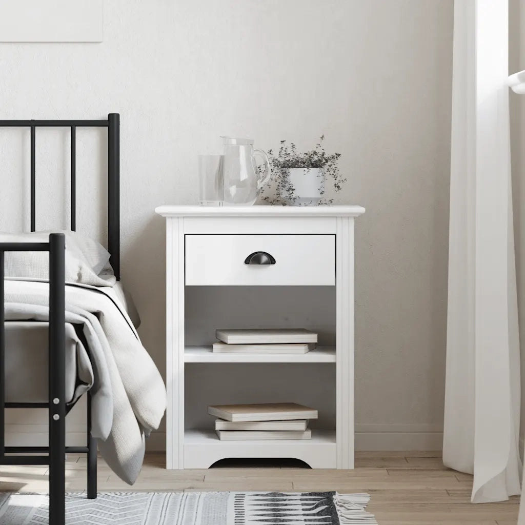 Comodino BODO 53x38,5x66 cm in Legno Massello di Pino Biancocod mxl 126203