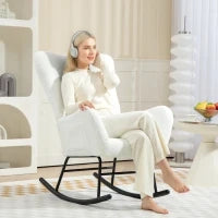 Sedia a Dondolo, Rivestimento in Peluche, Cuscino Lombare, Antiscivolo, fino a 120 kg, Bianco