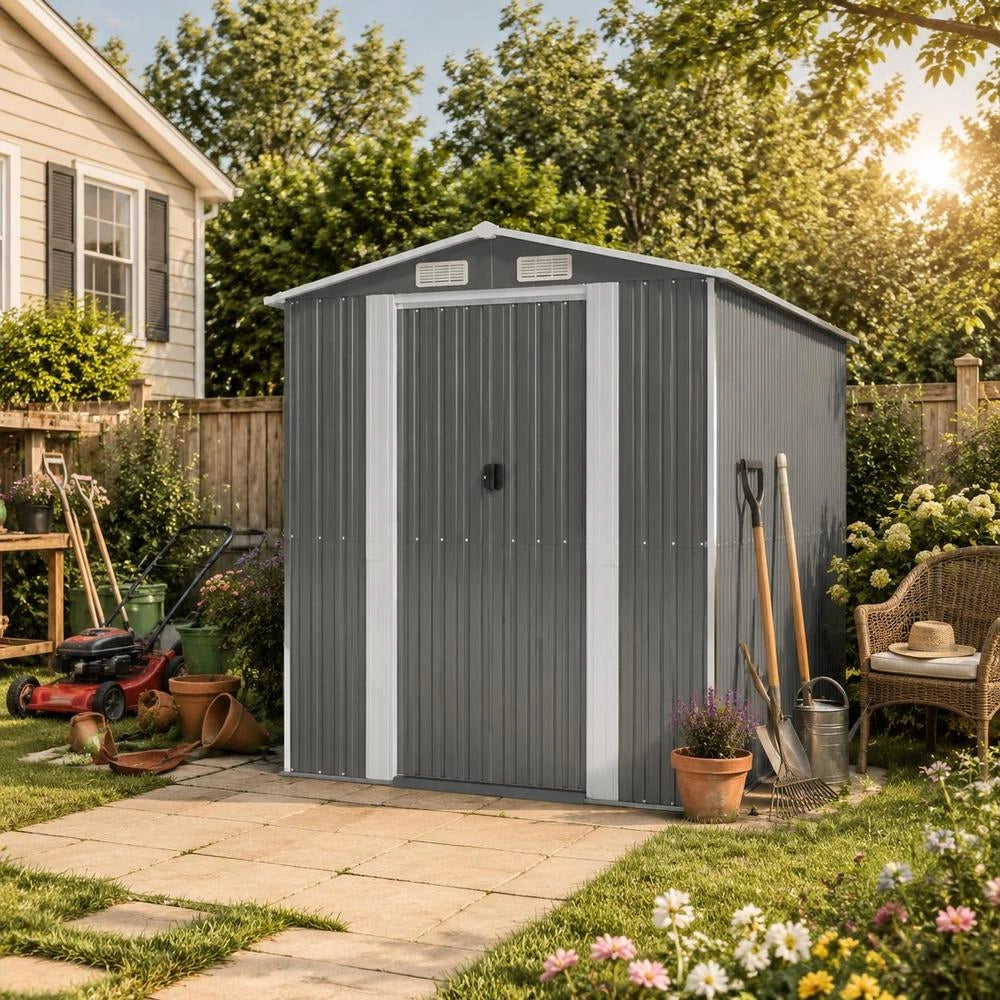 Light Grey Garden Shed, 192x274x223 Cm, Galvanized Steel