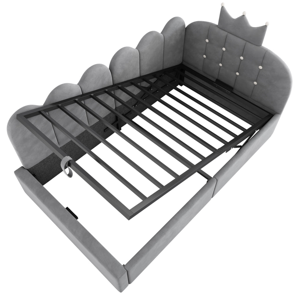Letto da giorno 90x200 cm con contenitore idraulico; velluto grigio