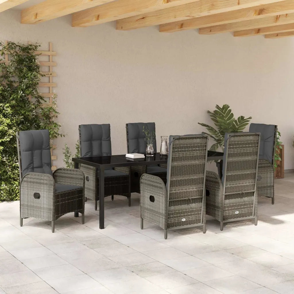 Set da Pranzo per Giardino con cuscino 7 pcs Grigio polyrattan 3380132