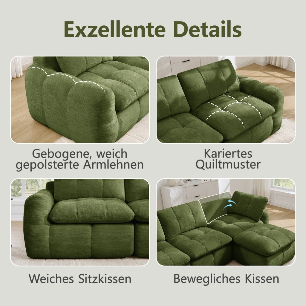 Divano modulare a 4 posti senza struttura con seduta ampia e profonda in ciniglia verde 334 × 97 × 68 cm