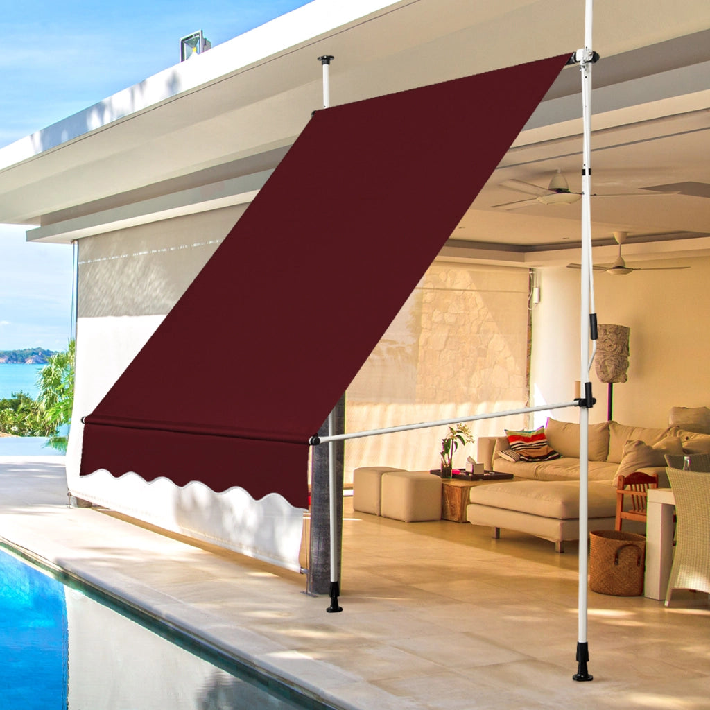 Tenda a molla larga 150 cm senza forare da balcone resistente ai raggi UV, Tenda regolabile in altezza Rosso-Tende parasole