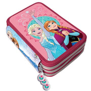 Trade Shop - Astuccio Portapastelli Scuola 3 Zip Frozen Accessoriato Con Pastelli Pennarelli -