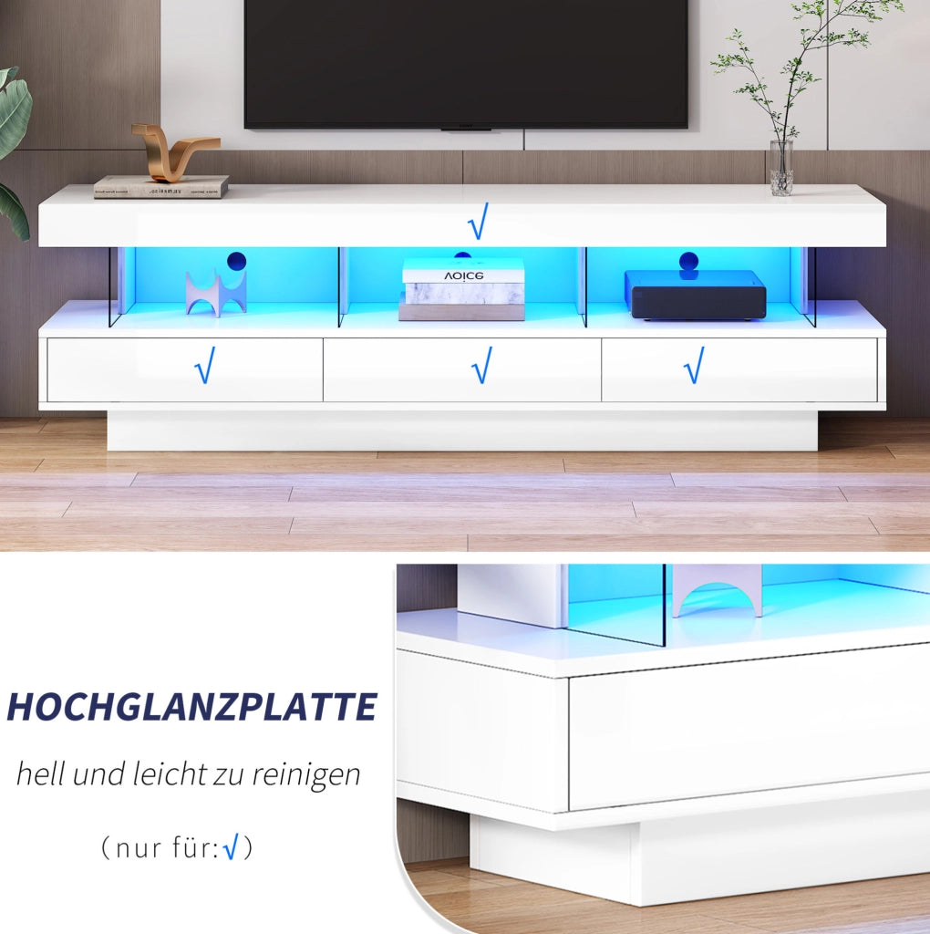 Mobile TV moderno bianco lucido 160x38x50,5 cm con LED Bluetooth