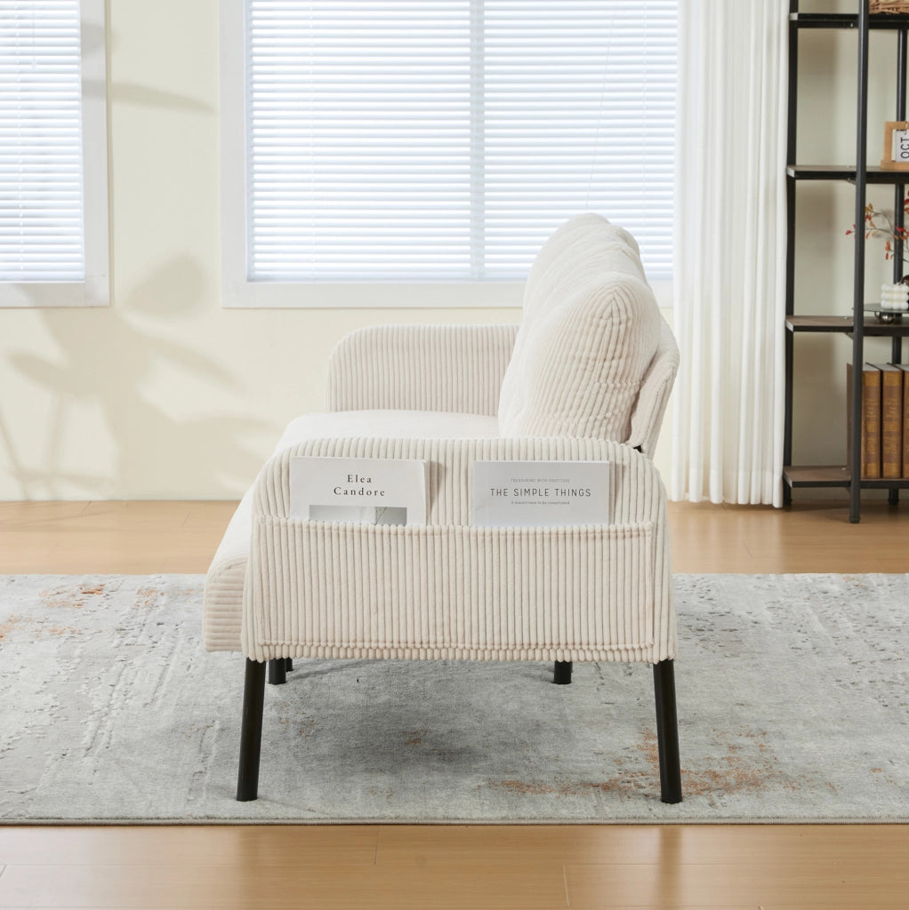 Divano 3 posti in velluto a coste con tasca laterale; 171x72x80 cm; beige