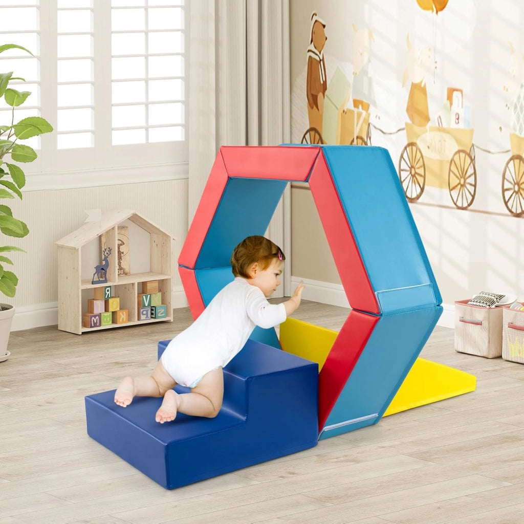 Set di 3 Blocchi da Arrampicata in Schiuma per Bambini, Set Gioco per Interni con Piscina di Palline, Triangolo, Scala e Palline Colorate per Bambini 1+ Anni