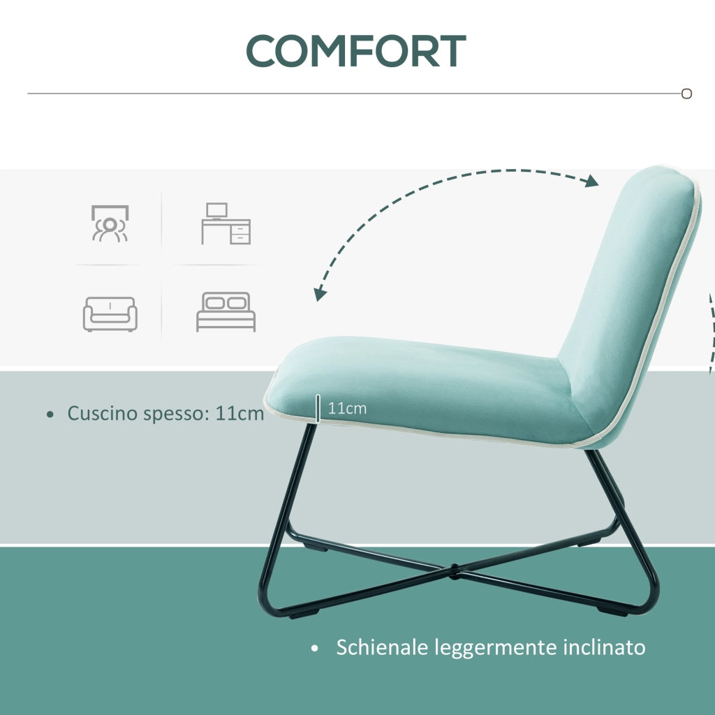 Easycomfort Poltrona in Velluto Stile Nordico Senza Braccioli con Base in Metallo Incrociata, 55x69x68cm, Verde