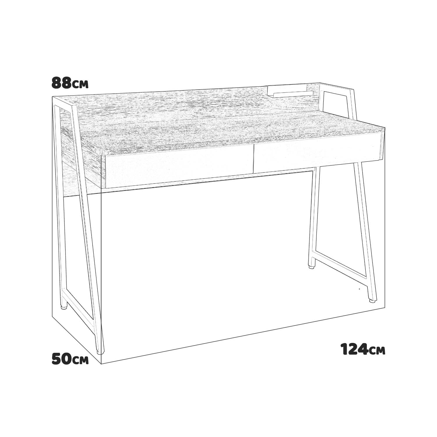 Alix - scrivania in legno e metallo con cassetti - 124x50x88 cm